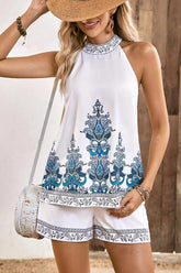 Plus Paisley Print Halter Top & Shorts | Dress In Beauty